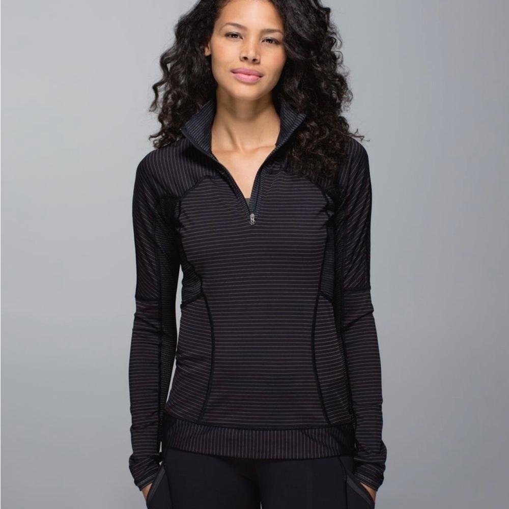 lululemon athletica Run For Gold 1/2 Zip pinstriped luxtreme fabric pull over